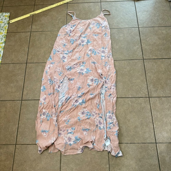 American Eagle Outfitters Dresses & Skirts - American Eagle Floral Maxi Dress Peach Pink Blue Slit Spaghetti Strap Large